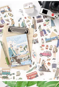 Détail d'autocollants de personnages de voyage vintage pour le scrapbooking