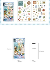 Nautical PET sticker dimensions shown alongside an iPhone 12 for size reference.