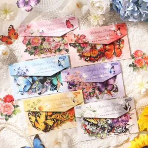 Vintage Butterfly Floral PET Waterproof Stickers For Journaling Scrapbooking Aesthetic Transparent Flower Butterfly Decals