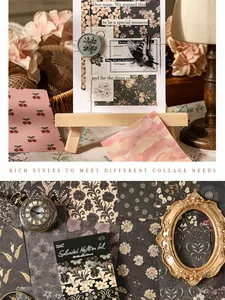 Λεπτομερής προβολή vintage floral μοτίβων και στυλ κολάζ αυτού του χαρτιού σημειώσεων DIY