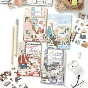 Livre d'Autocollants de Journal de Vie en PET Imperméable Illustration Dessinée à la Main Matériel pour Journal Scrapbooking DIY Set Autocollants Décoratifs