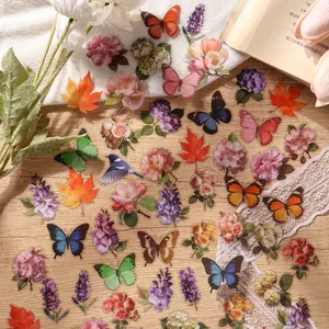 Waterproof PET stickers with vivid butterfly and flower patterns for journaling scrapbooking