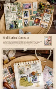 Macro view showing detailed vintage floral stickers with gold stamping for scrapbooking.