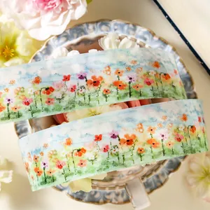 Decorative floral PET tape with watercolor flower field design for scrapbooking and DIY crafts