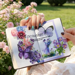 Floral and butterfly waterproof PET stickers for scrapbooking and bullet journals