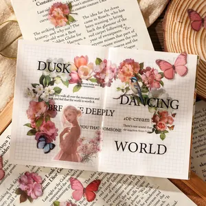 Vintage style spring floral and butterfly PET stickers for scrapbooking and journaling