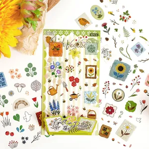 Set of floral and botanical PET stickers for journaling with 'Gift in the Palm' theme