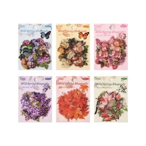 Decorative waterproof PET stickers set featuring floral and butterfly themes for journals
