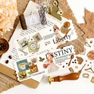 Vintage PET waterproof stickers with girl illustrations and retro scrapbook patterns