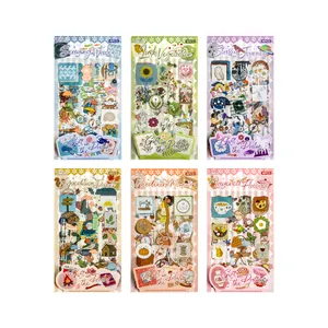 Pack of 6 waterproof PET journal stickers featuring nature and vintage lifestyle themes