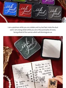 Detailed macro view of vintage water-based ink pads with butterfly stamps on paper