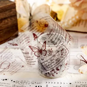 Vintage butterfly PET tape with English poetry designs for scrapbooking and journaling