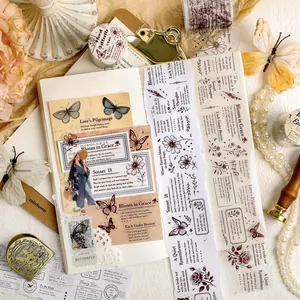 Vintage butterfly and floral PET decorative tape for scrapbooking and journaling