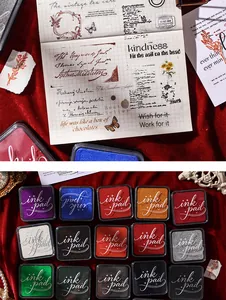 Close-up of vintage multi-color high-density water-based ink pads for DIY stamps
