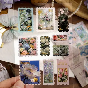 Vintage floral stamp stickers for journaling with elegant gold foil stamping accents