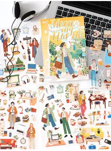 Detailed view of Morning Hustle PET sticker book with lifestyle-themed illustration sheets