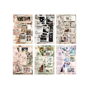 Vintage themed gold stamped scrapbook sticker collection with 6 floral and nature designs