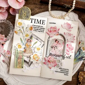 Papier de scrapbooking vintage avec lotus et narcisses pour décoration de journal DIY