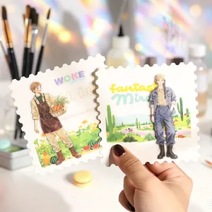 Decoratieve PET-karakterstickers voor scrapbooking met unieke vintage postzegelrandontwerpen