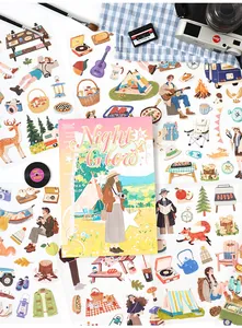 Close-up of camping themed Night Glow sticker book with various nature-inspired PET stickers