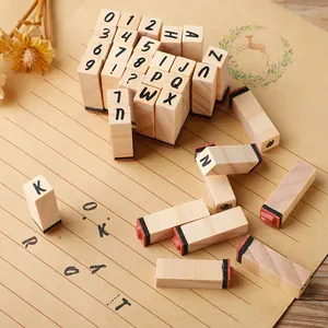 Lot de 40 tampons vintage en bois alphabet et chiffres pour scrapbooking et DIY créatif