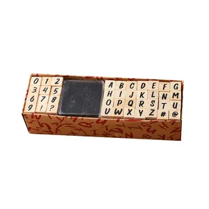Set de 40 tampons en bois avec encreur, lettres et chiffres pour bricolage créatif