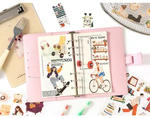 Detailed view of creative PET stickers applied in a pink 6-ring binder