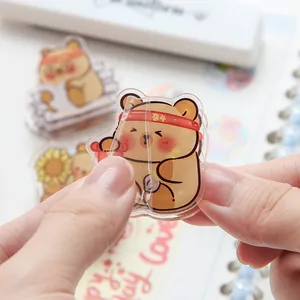 Cute cartoon brown bear acrylic clip for journals and paper notes with protective film.