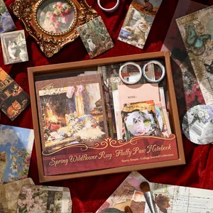 Vintage Starry Dream cat theme collage journal stationery gift set with stickers and tape