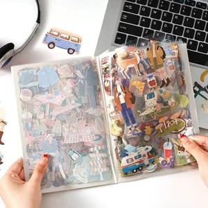 Creative PET sticker book with cute outdoor camping and illustrated character designs