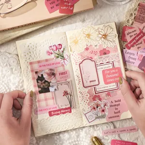 Niedliche rosa Blumen-Journaling-Sticker mit englischen Zitaten für Scrapbooking.