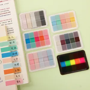 Transparent Macaron color PET index tabs displayed on an open book for organization.
