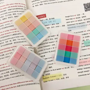 Close-up of macaron colored PET transparent index tabs on a vocabulary book