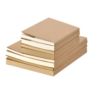 Stack of retro kraft paper sketchbooks with blank white pages, perfect for drawing and sketching.