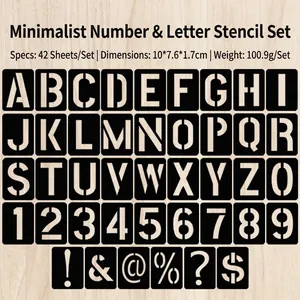 Stencil da Disegno con Alfabeto Numeri e Simboli Riutilizzabili in Plastica PP Nera Lavabili per Decorazione Pareti Mobili Fai da Te