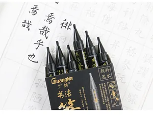 Detailansicht der GuangNa Kalligrafiestifte und Pigmenttintenflaschen im Set