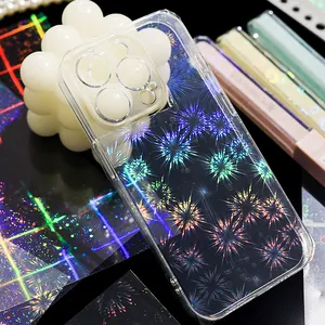 Holographic laser firework stickers for journaling and phone case DIY decoration.