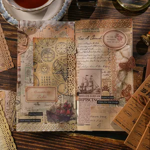 Vintage scrapbooking material set featuring hollowed lace borders and manuscript stickers