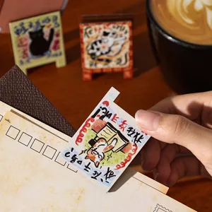 Cartoon cat wooden memo holder with cute graffiti for tabletop desk organization