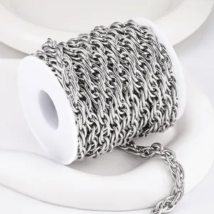 Detailansicht der 304 Edelstahl doppelt gewebten Twist-Kette auf weißer Spule