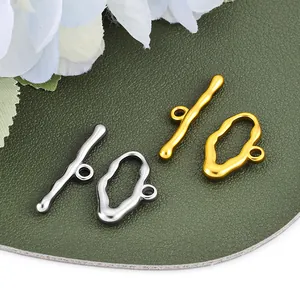 Cierre de Palanca de Acero Inoxidable Irregular Hebilla OT de Textura de Lava Ovalada para Hacer Joyas DIY Collares de Perlas Pulseras