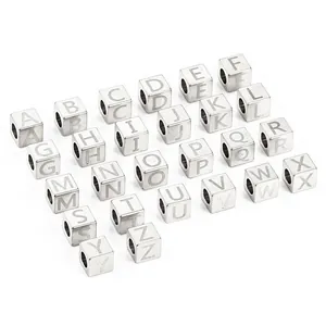 Set of 26 alphabet square titanium steel spacer beads for DIY jewelry making and crafts