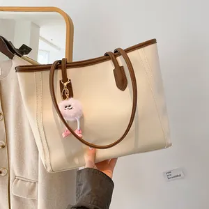 Women Vintage Large Capacity PU Leather Tote Bag Contrast Color Stitching Shoulder Bag For Office Commuting School Handbag