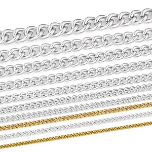 Assorted sizes of stainless steel curb chains for DIY jewelry making in silver and gold