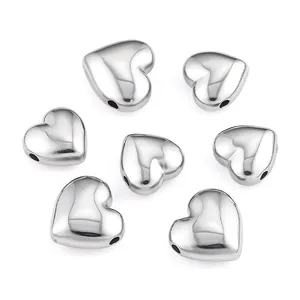 Polished stainless steel heart spacer beads with horizontal holes for DIY jewelry