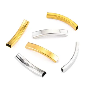 Gebogene quadratische Edelstahl-Rohrperlen für DIY-Armbandschmuck in Gold und Silber