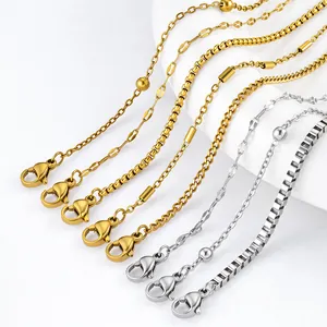 Stainless Steel Necklace Fine Chain For Women Men DIY Jewelry Accessories Gold Silver Color Adjustable Lobster Clasp Minimalist Clavicle Chain Necklace