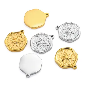 Hammered stainless steel octagram star coin pendants for DIY jewelry making and necklaces.