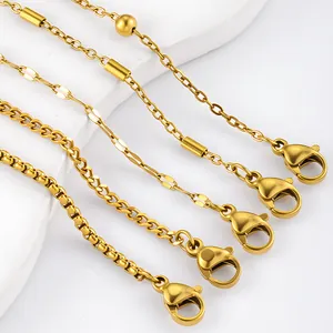 Selection of gold-plated titanium steel chains with lobster clasps for DIY jewelry making