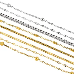 Assorted minimalist titanium steel thin chain necklaces in gold and silver finishes